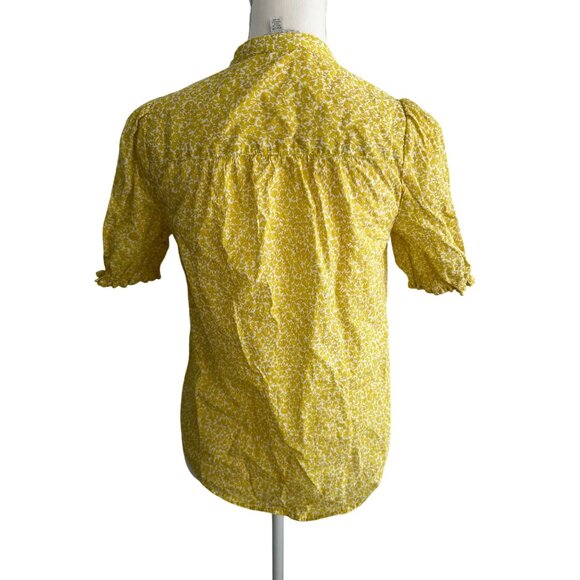 LUCKY BRAND Yellow Floral Short Sleeve Blouse Size XS - Picture 6 of 7